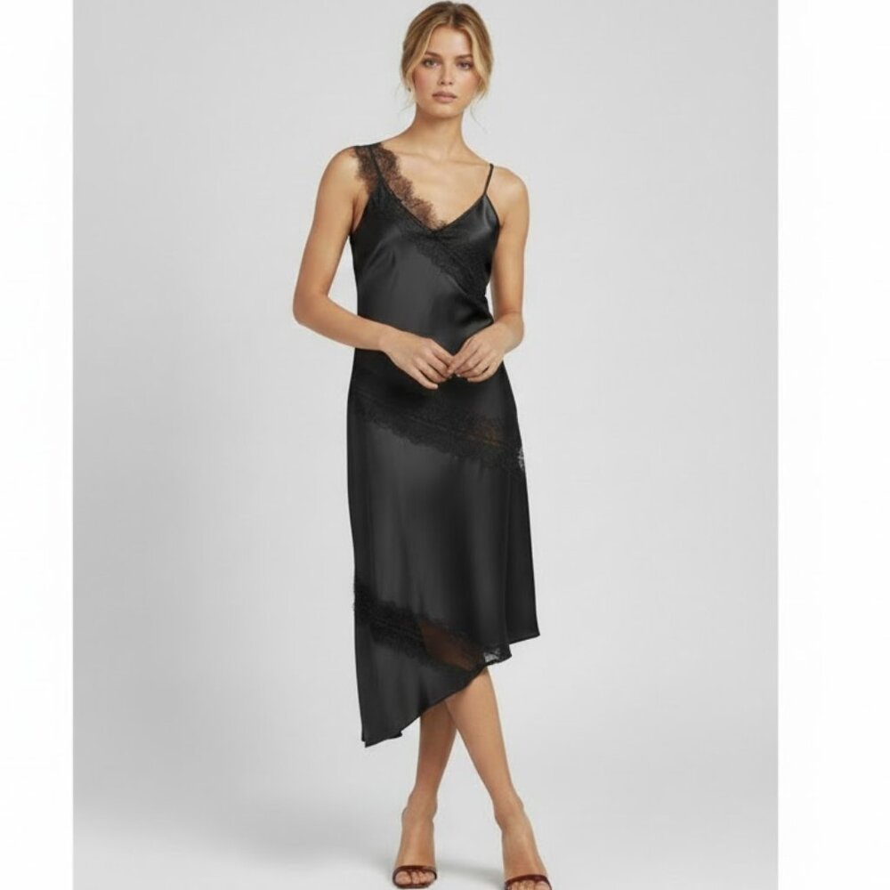 House Of Harlow Asymmetrical Lace and Satin Slip Dress X-Small NWT